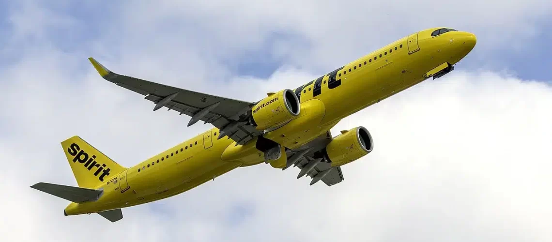 Spirit Airlines Airbus A321 NEO taking off from Baltimore.