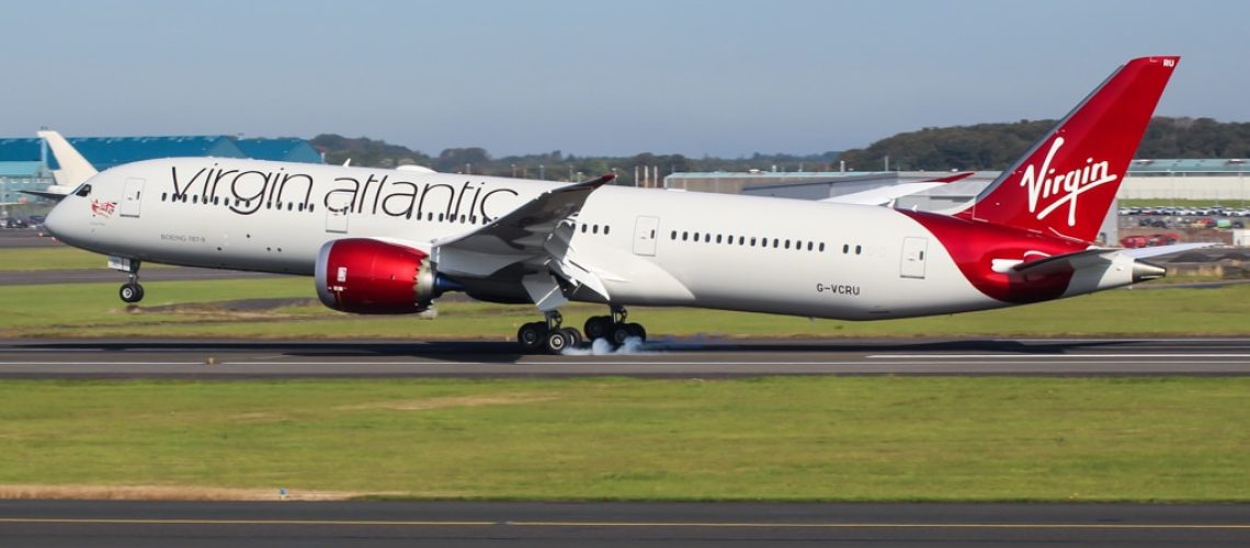 Virgin Atlantic 787 landing at an airport